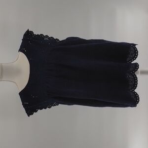 Knox Rose peasant navy blue blouse top size large eyelet ruffle sleeve brocade